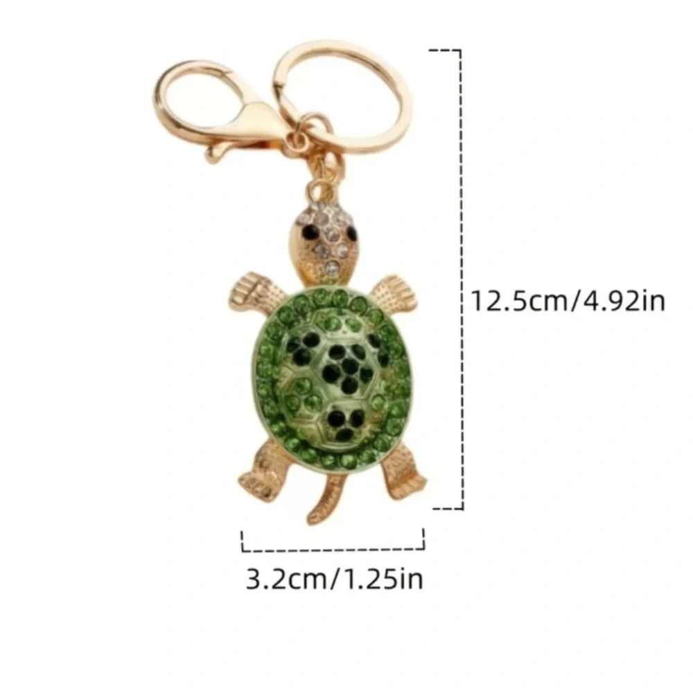 Green and Gold Tone Sea Turtle Tortoise Rhinestone Keychain Bag Charm Pendent